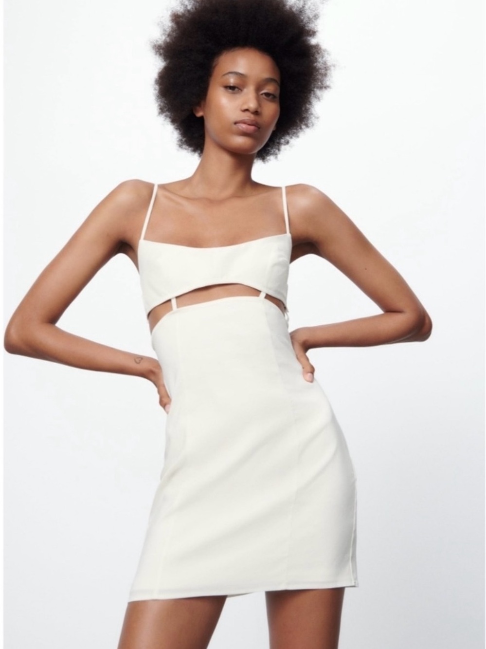 Zara Cutout Mini Dress in Cream - Elegant Strappy Silhouette